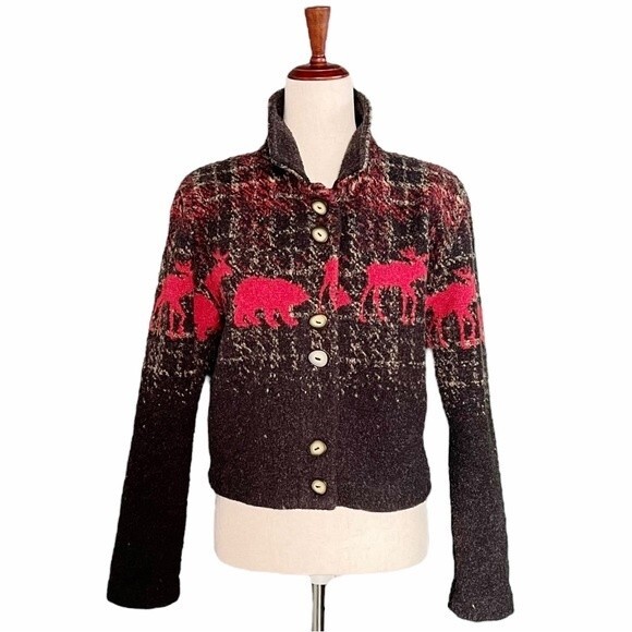 County Clothing Co Sherpa Fleece Cropped Jacket Boho Western Moose Size Medium - Picture 10 of 10